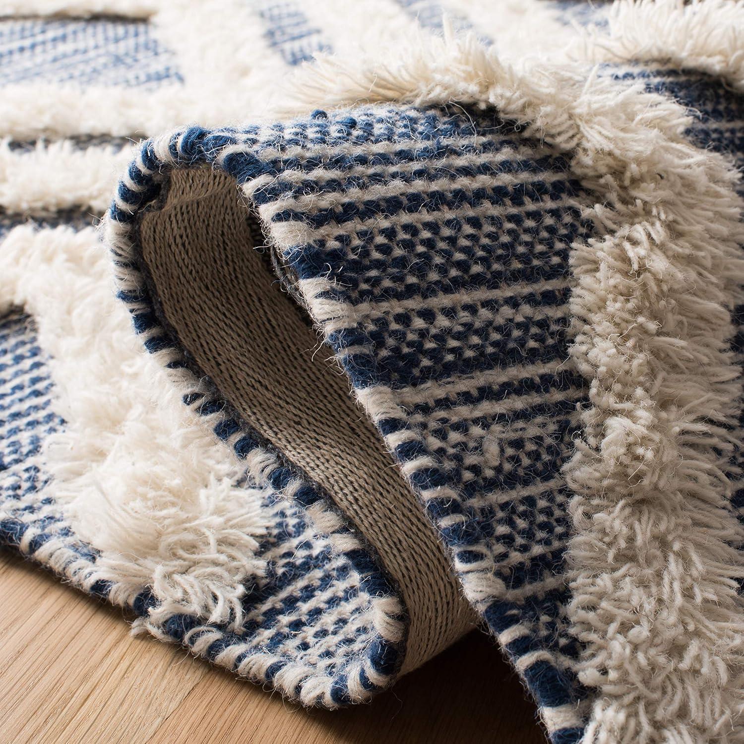 image:imageSAFAVIEH Area Rug 8x10 Kenya Collection Large Black amp Ivory Handmade Wool Moroccan Tassel Design Ideal for Living Room Bedroom Dining Space KNY331ZNavyIvory