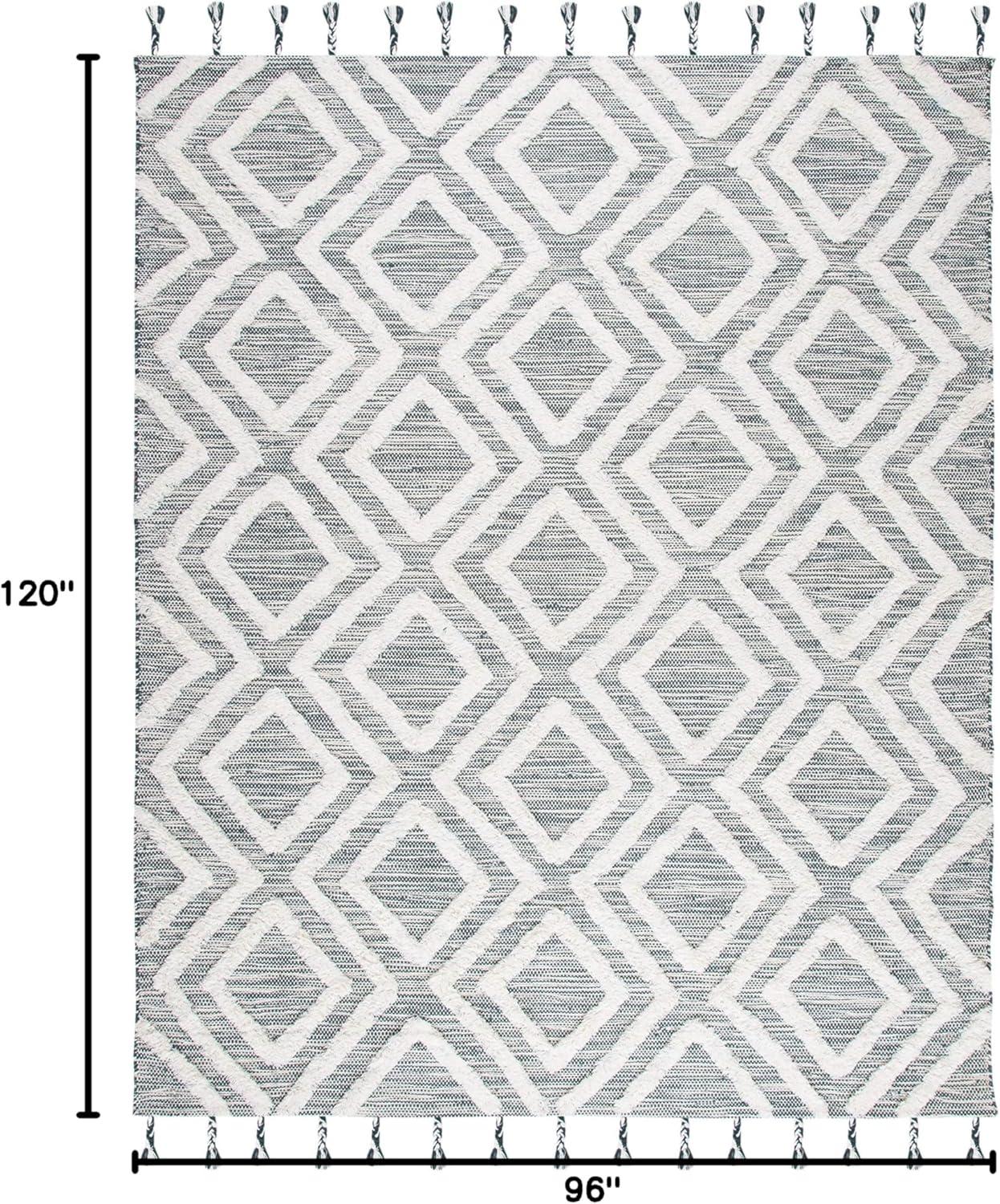 image:imageSAFAVIEH Area Rug 8x10 Kenya Collection Large Black amp Ivory Handmade Wool Moroccan Tassel Design Ideal for Living Room Bedroom Dining Space KNY331ZTealIvory