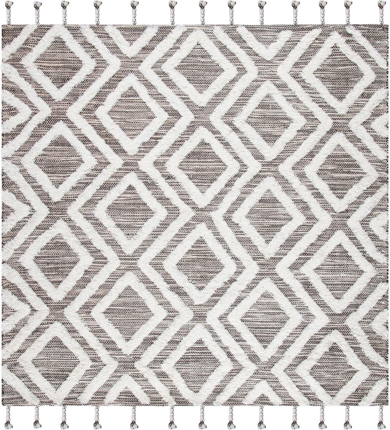 image:imageSAFAVIEH Area Rug 8x10 Kenya Collection Large Black amp Ivory Handmade Wool Moroccan Tassel Design Ideal for Living Room Bedroom Dining Space KNY331ZBrownIvory