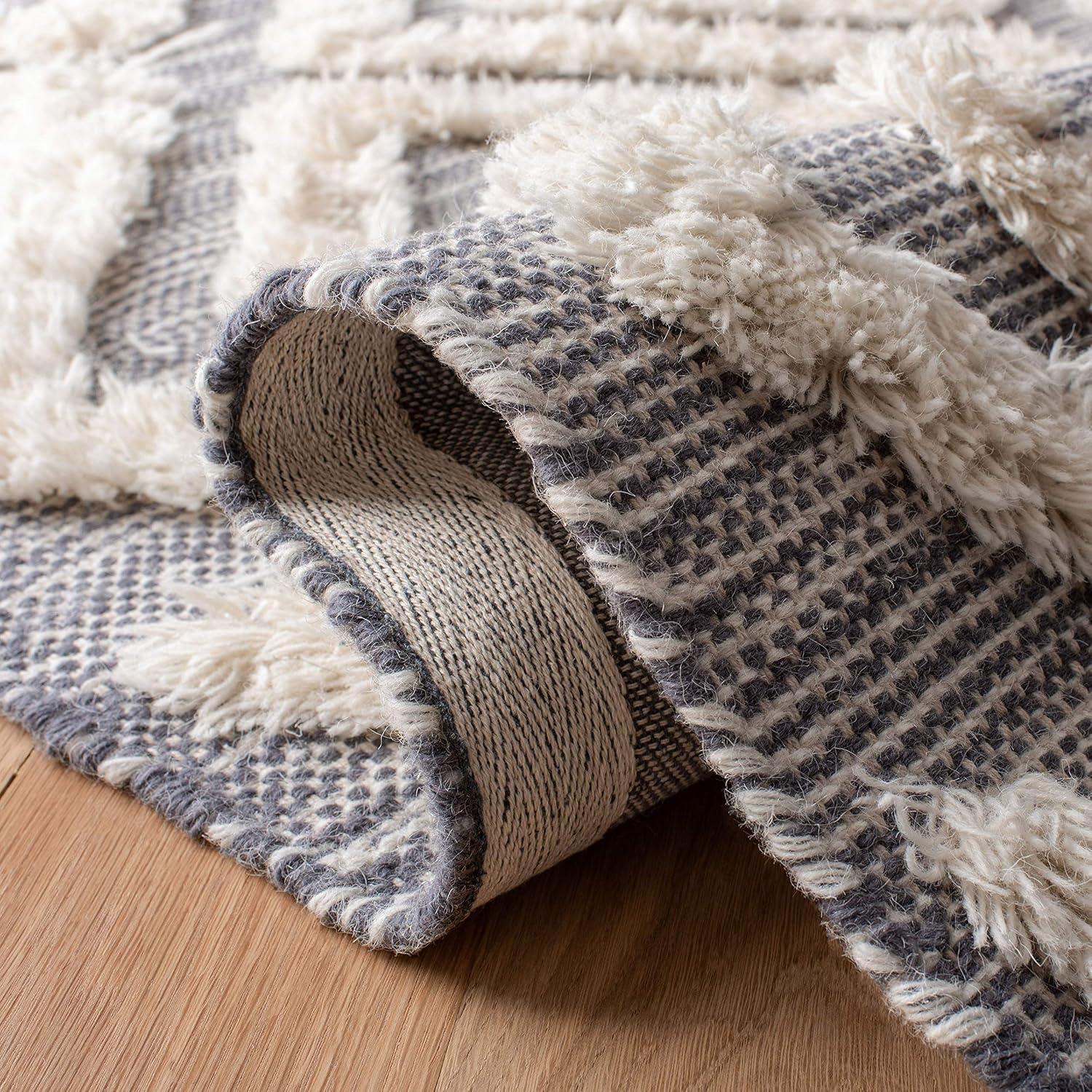 image:imageSAFAVIEH Area Rug 8x10 Kenya Collection Large Black amp Ivory Handmade Wool Moroccan Tassel Design Ideal for Living Room Bedroom Dining Space KNY331ZGreyIvory