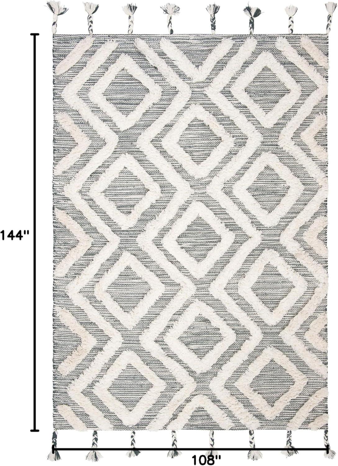 image:imageSAFAVIEH Area Rug 8x10 Kenya Collection Large Black amp Ivory Handmade Wool Moroccan Tassel Design Ideal for Living Room Bedroom Dining Space KNY331ZTealIvory