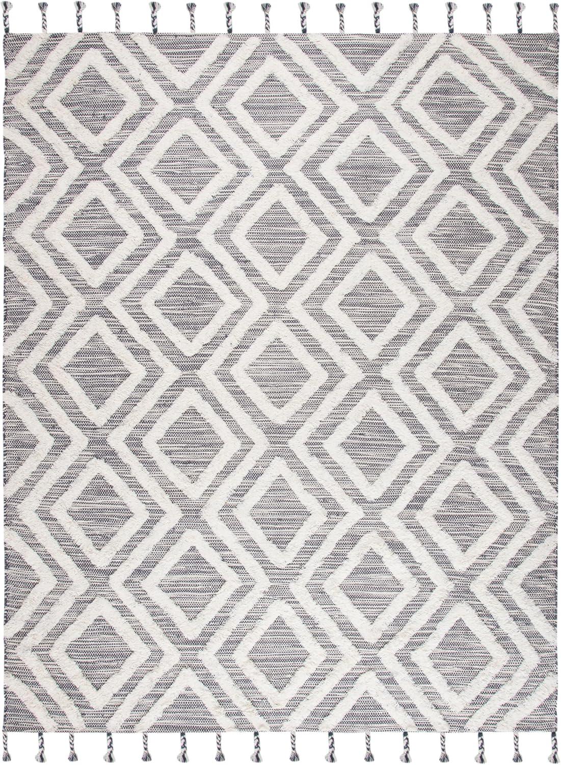 image:imageSAFAVIEH Area Rug 8x10 Kenya Collection Large Black amp Ivory Handmade Wool Moroccan Tassel Design Ideal for Living Room Bedroom Dining Space KNY331ZGreyIvory