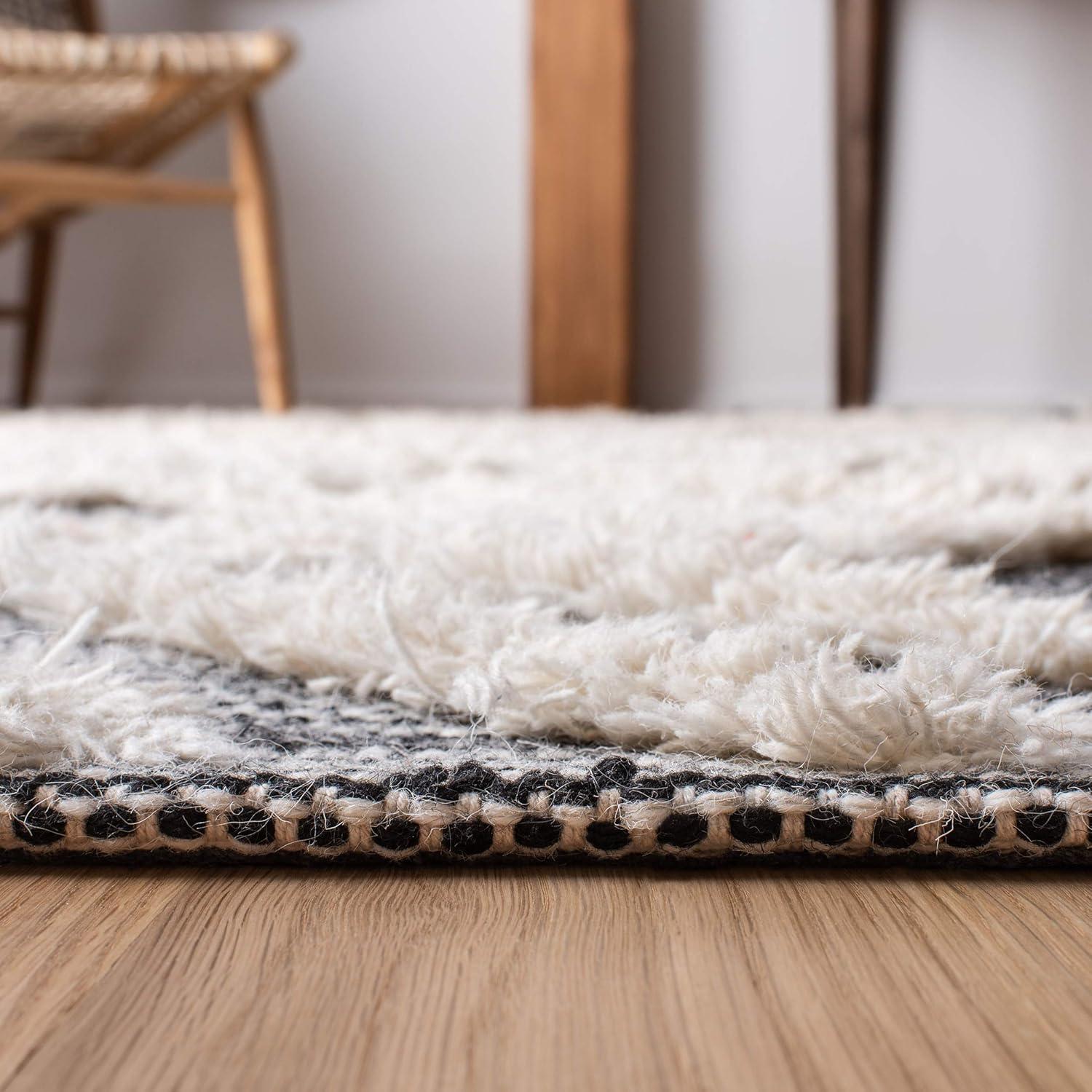 image:imageSAFAVIEH Area Rug 8x10 Kenya Collection Large Black amp Ivory Handmade Wool Moroccan Tassel Design Ideal for Living Room Bedroom Dining Space KNY331ZBlackIvory