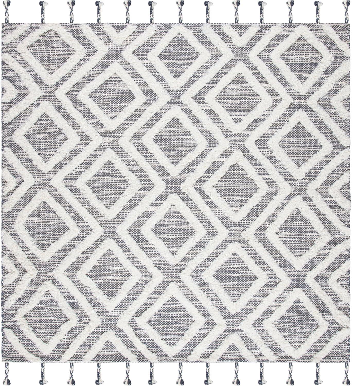 image:imageSAFAVIEH Area Rug 8x10 Kenya Collection Large Black amp Ivory Handmade Wool Moroccan Tassel Design Ideal for Living Room Bedroom Dining Space KNY331ZGreyIvory