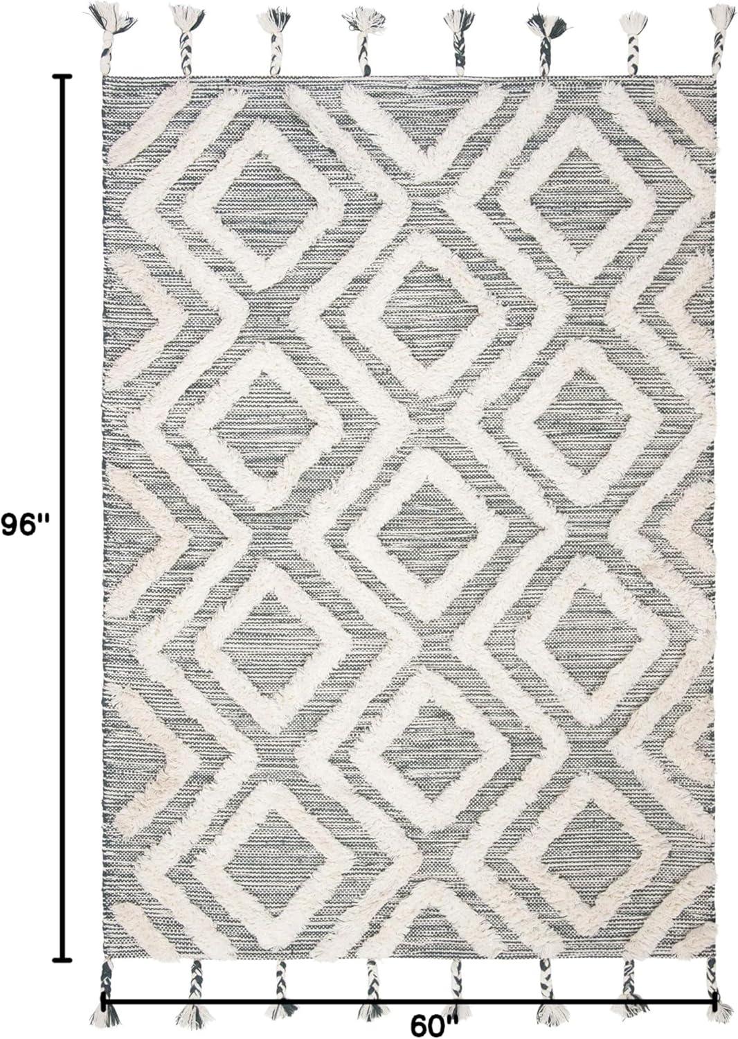 image:imageSAFAVIEH Area Rug 8x10 Kenya Collection Large Black amp Ivory Handmade Wool Moroccan Tassel Design Ideal for Living Room Bedroom Dining Space KNY331ZTealIvory