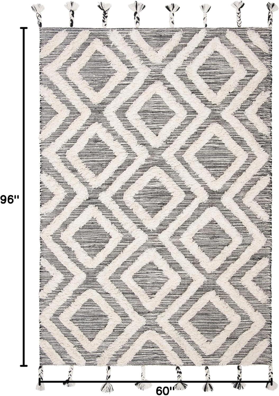 image:imageSAFAVIEH Area Rug 8x10 Kenya Collection Large Black amp Ivory Handmade Wool Moroccan Tassel Design Ideal for Living Room Bedroom Dining Space KNY331ZBlackIvory