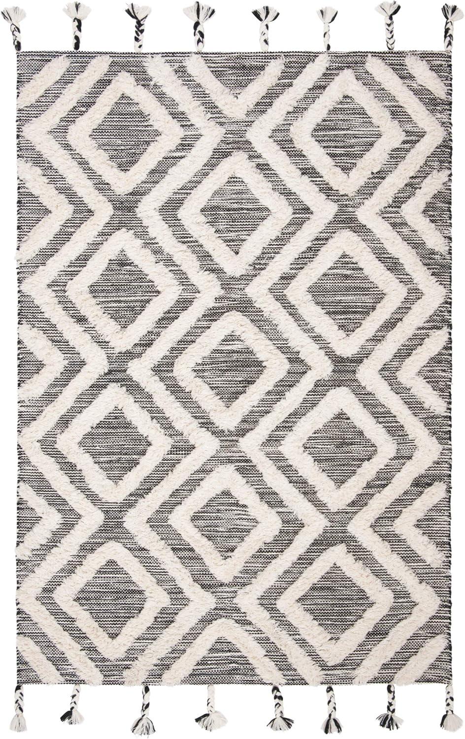 image:imageSAFAVIEH Area Rug 8x10 Kenya Collection Large Black amp Ivory Handmade Wool Moroccan Tassel Design Ideal for Living Room Bedroom Dining Space KNY331ZBlackIvory