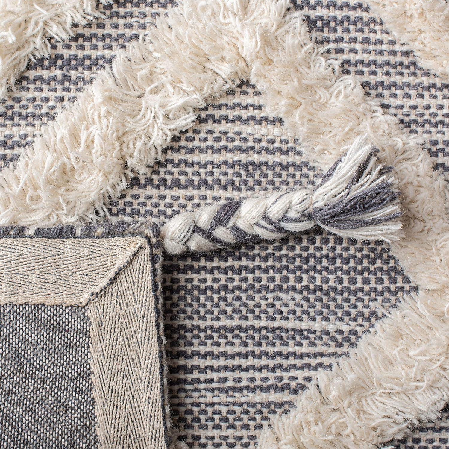 image:imageSAFAVIEH Area Rug 8x10 Kenya Collection Large Black amp Ivory Handmade Wool Moroccan Tassel Design Ideal for Living Room Bedroom Dining Space KNY331ZGreyIvory