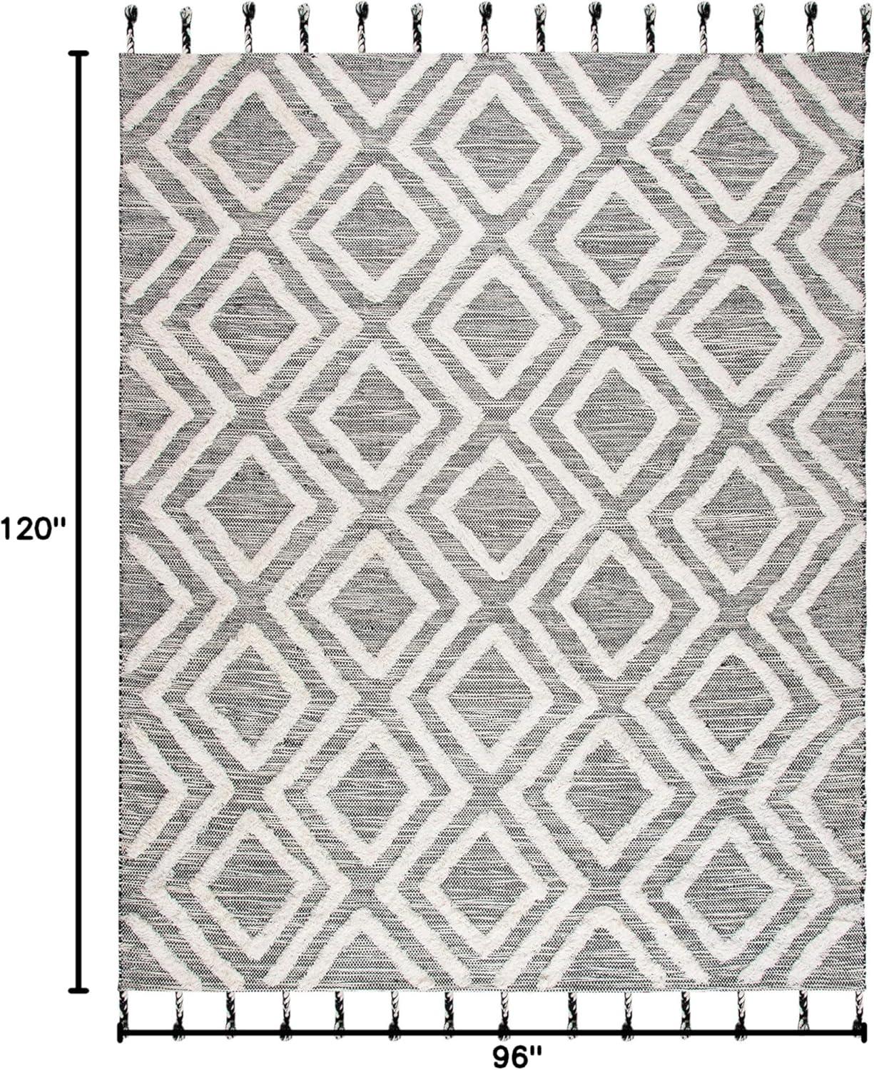 image:imageSAFAVIEH Area Rug 8x10 Kenya Collection Large Black amp Ivory Handmade Wool Moroccan Tassel Design Ideal for Living Room Bedroom Dining Space KNY331ZBlackIvory