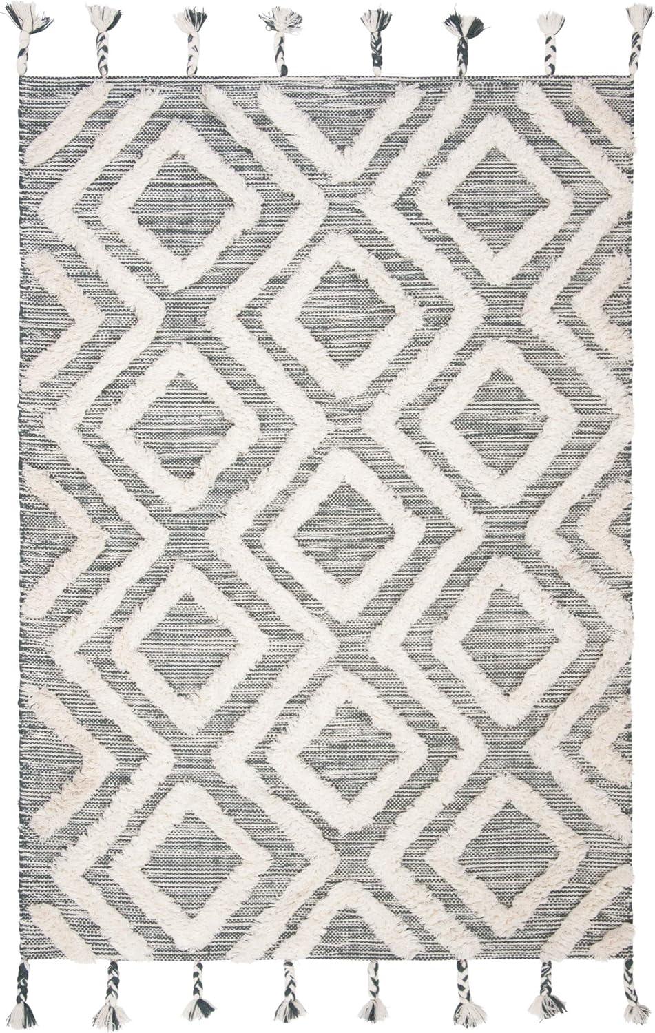 image:imageSAFAVIEH Area Rug 8x10 Kenya Collection Large Black amp Ivory Handmade Wool Moroccan Tassel Design Ideal for Living Room Bedroom Dining Space KNY331ZTealIvory