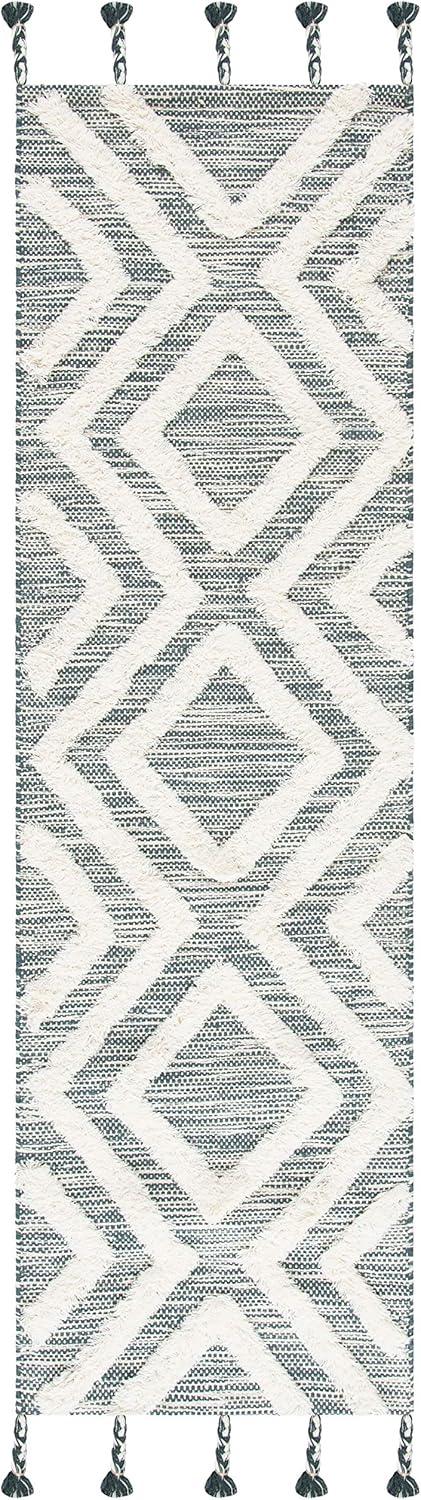 image:imageSAFAVIEH Area Rug 8x10 Kenya Collection Large Black amp Ivory Handmade Wool Moroccan Tassel Design Ideal for Living Room Bedroom Dining Space KNY331ZTealIvory