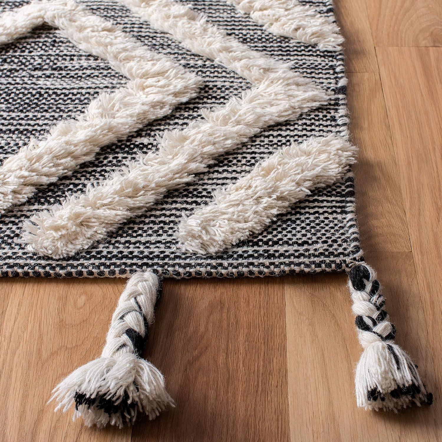 image:imageSAFAVIEH Area Rug 8x10 Kenya Collection Large Black amp Ivory Handmade Wool Moroccan Tassel Design Ideal for Living Room Bedroom Dining Space KNY331ZBlackIvory