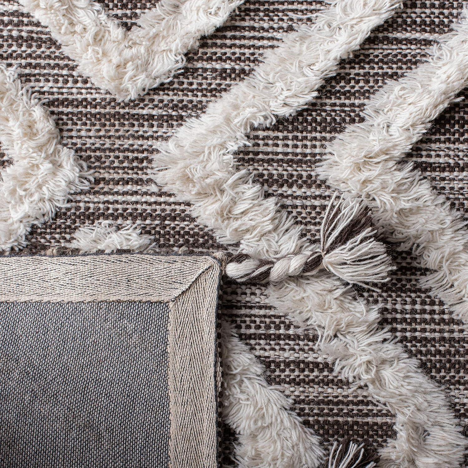 image:imageSAFAVIEH Area Rug 8x10 Kenya Collection Large Black amp Ivory Handmade Wool Moroccan Tassel Design Ideal for Living Room Bedroom Dining Space KNY331ZBrownIvory