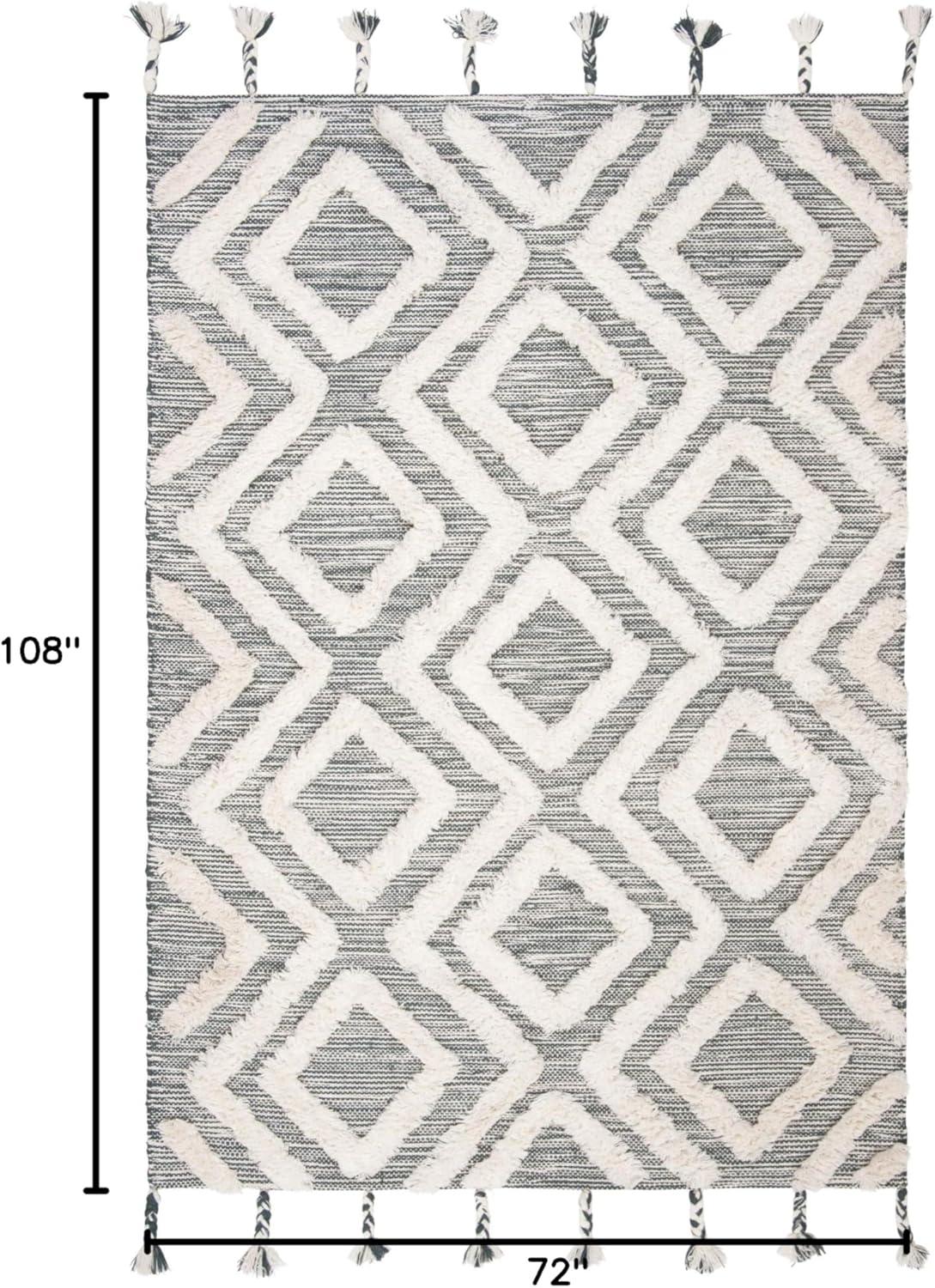 image:imageSAFAVIEH Area Rug 8x10 Kenya Collection Large Black amp Ivory Handmade Wool Moroccan Tassel Design Ideal for Living Room Bedroom Dining Space KNY331ZTealIvory