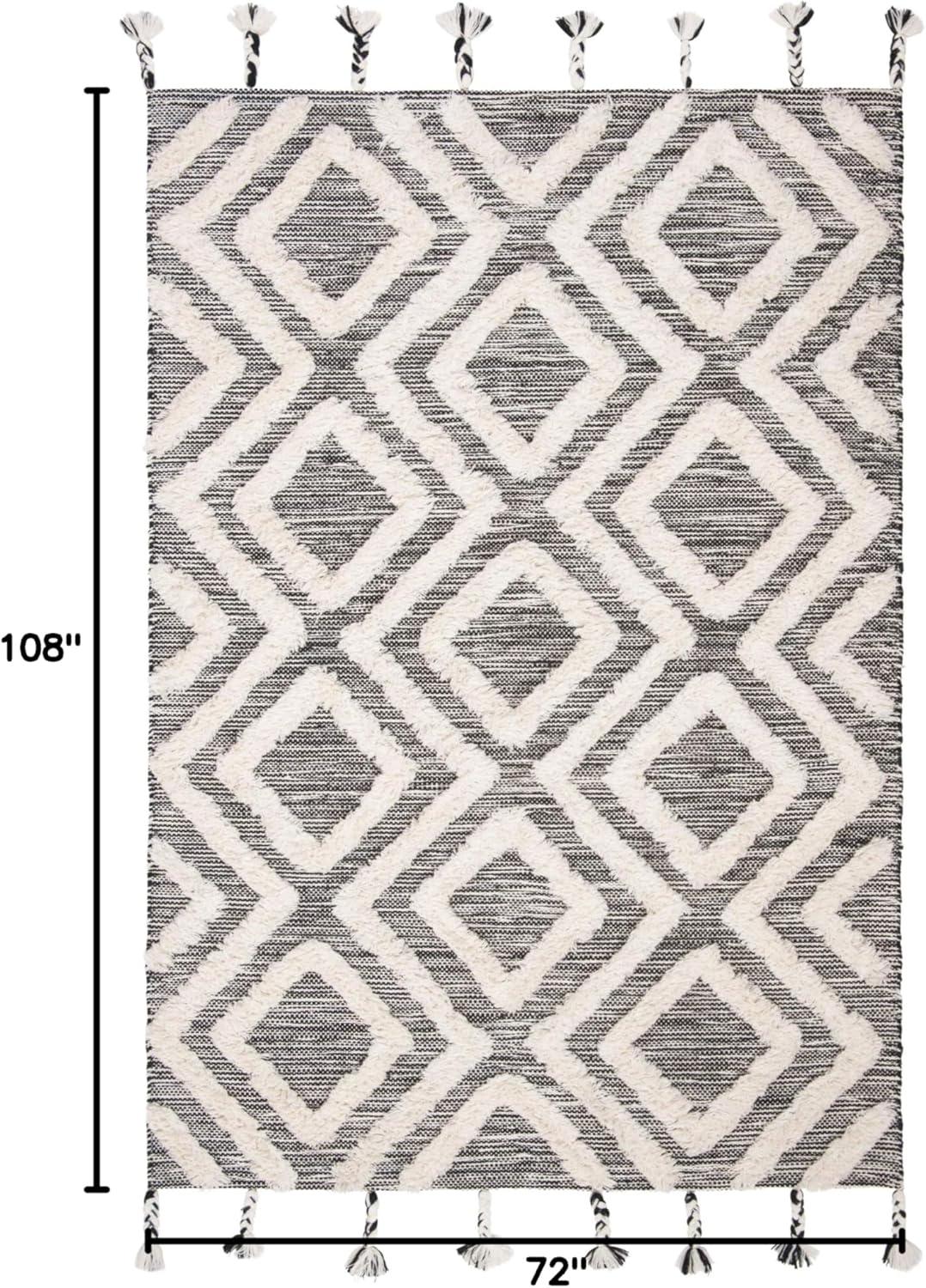 image:imageSAFAVIEH Area Rug 8x10 Kenya Collection Large Black amp Ivory Handmade Wool Moroccan Tassel Design Ideal for Living Room Bedroom Dining Space KNY331ZBlackIvory