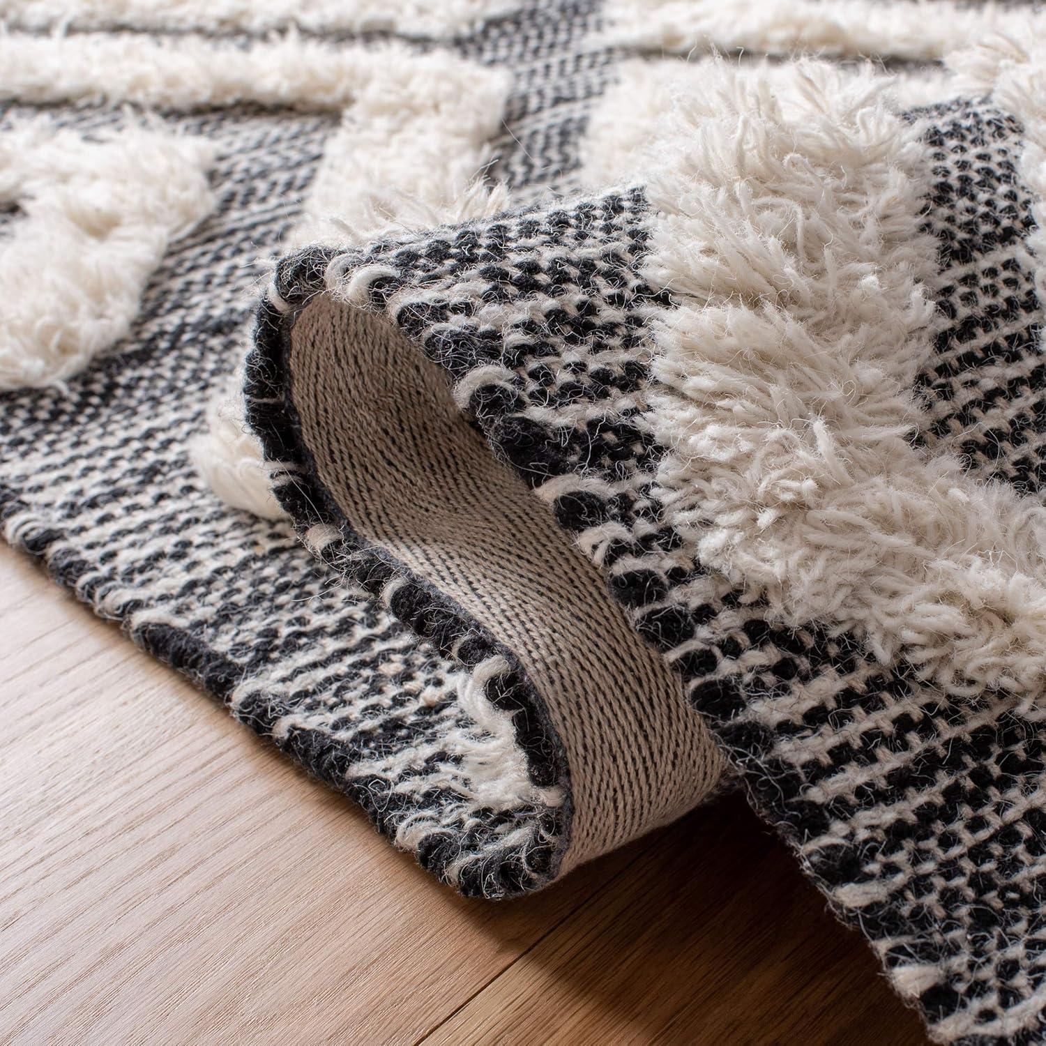 image:imageSAFAVIEH Area Rug 8x10 Kenya Collection Large Black amp Ivory Handmade Wool Moroccan Tassel Design Ideal for Living Room Bedroom Dining Space KNY331ZBlackIvory