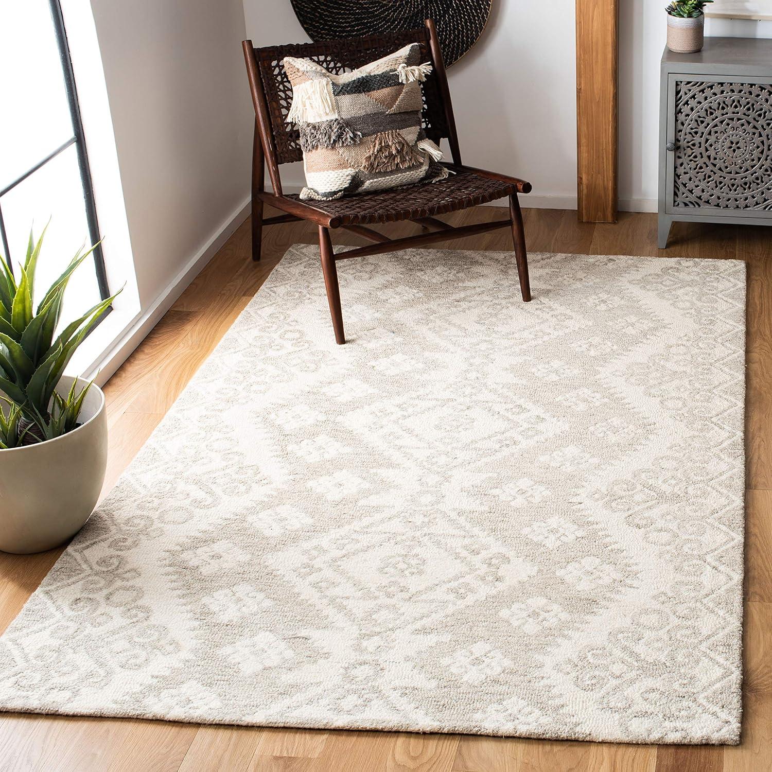 image:imageSAFAVIEH Area Rug 8x10 MicroLoop Collection Large Ivory amp Beige Handmade Wool Ideal for Living Room Bedroom Office Dining Space MLP952AIvoryBeige