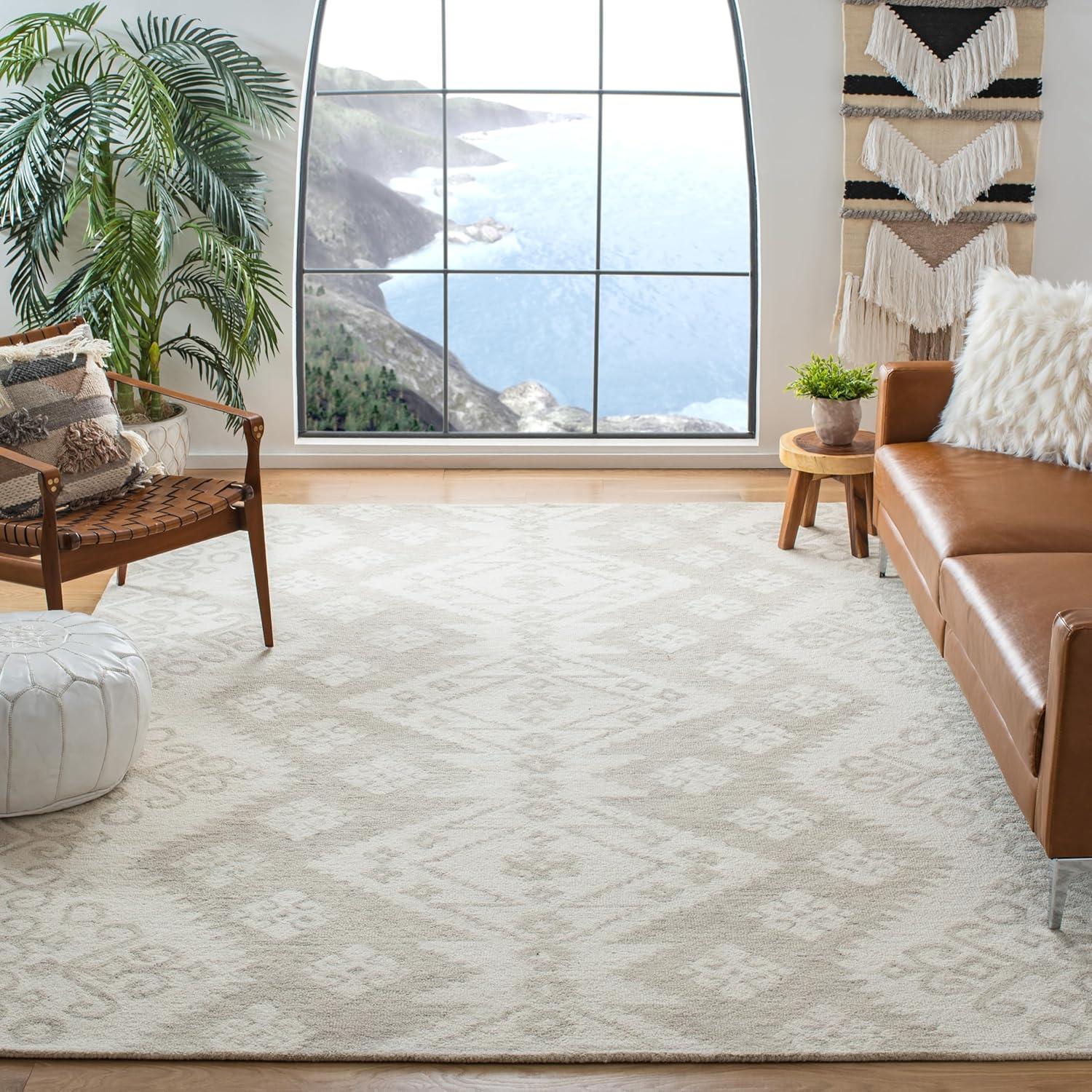 image:imageSAFAVIEH Area Rug 8x10 MicroLoop Collection Large Ivory amp Beige Handmade Wool Ideal for Living Room Bedroom Office Dining Space MLP952AIvoryBeige