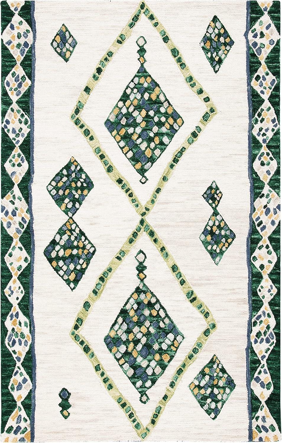 image:imageSAFAVIEH Aspen Collection Accent Rug 4 x 6 Green amp Ivory Handmade Moroccan Boho Tribal Wool Ideal for High Traffic Areas in Entryway Living Room Bedroom APN702YGreenIvory