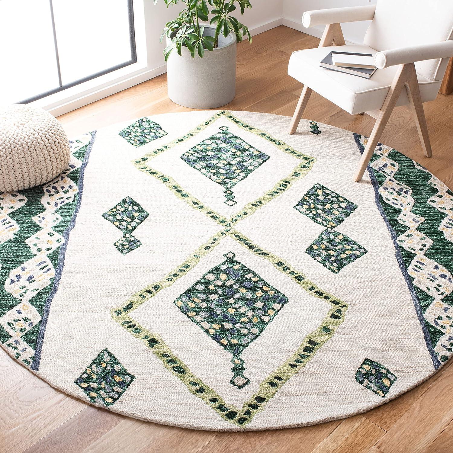 image:imageSAFAVIEH Aspen Collection Accent Rug 4 x 6 Green amp Ivory Handmade Moroccan Boho Tribal Wool Ideal for High Traffic Areas in Entryway Living Room Bedroom APN702YGreenIvory