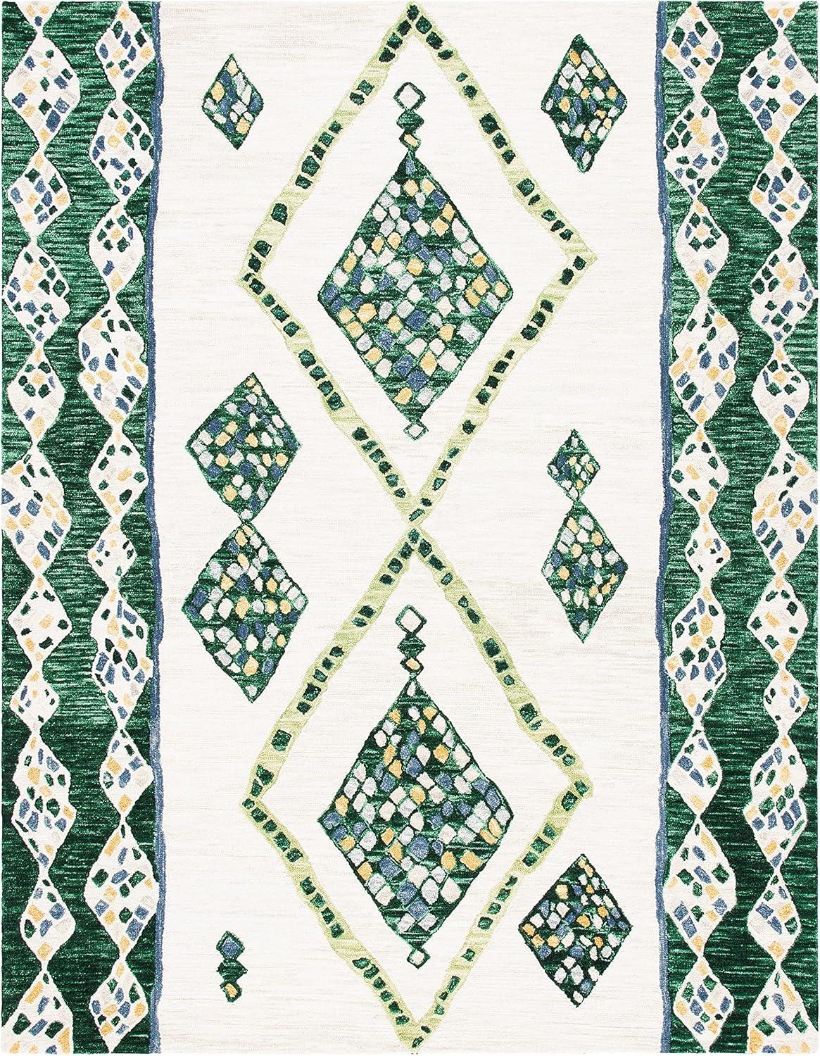 image:imageSAFAVIEH Aspen Collection Accent Rug 4 x 6 Green amp Ivory Handmade Moroccan Boho Tribal Wool Ideal for High Traffic Areas in Entryway Living Room Bedroom APN702YGreenIvory