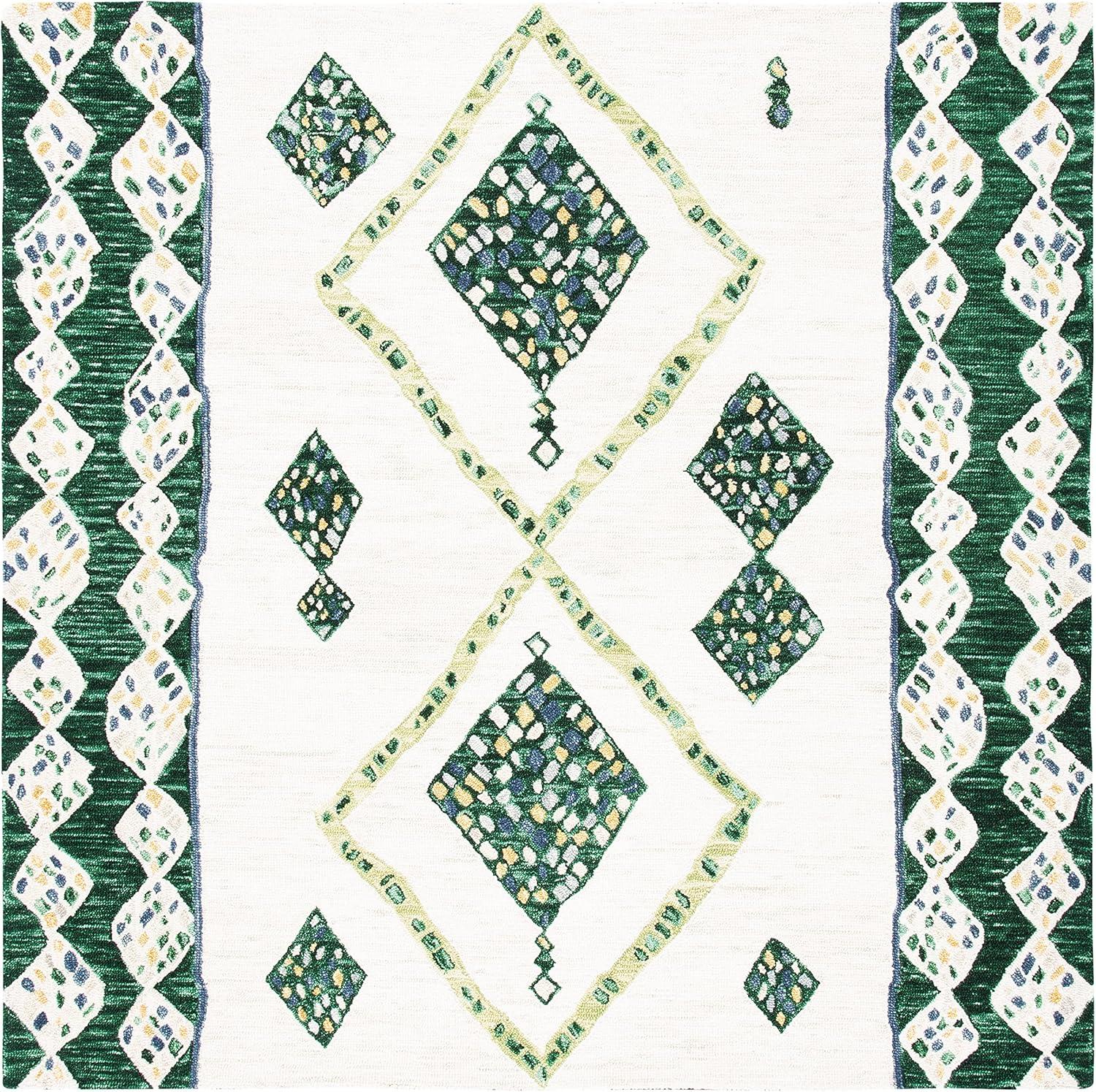 image:imageSAFAVIEH Aspen Collection Accent Rug 4 x 6 Green amp Ivory Handmade Moroccan Boho Tribal Wool Ideal for High Traffic Areas in Entryway Living Room Bedroom APN702YGreenIvory