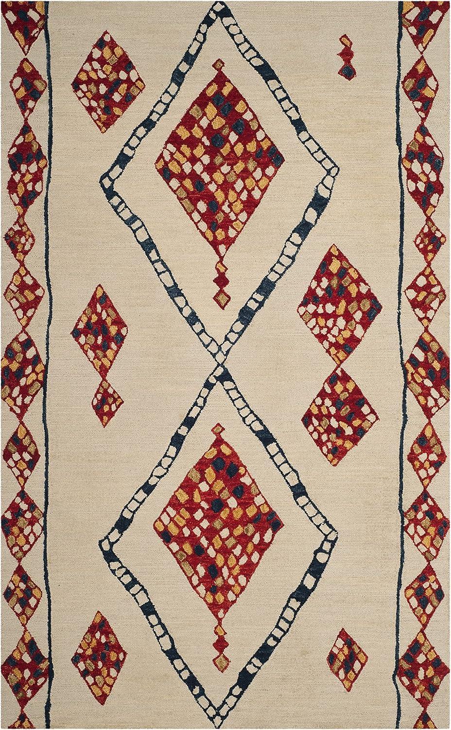 image:imageSAFAVIEH Aspen Collection Accent Rug 4 x 6 Green amp Ivory Handmade Moroccan Boho Tribal Wool Ideal for High Traffic Areas in Entryway Living Room Bedroom APN702YIvoryMulti