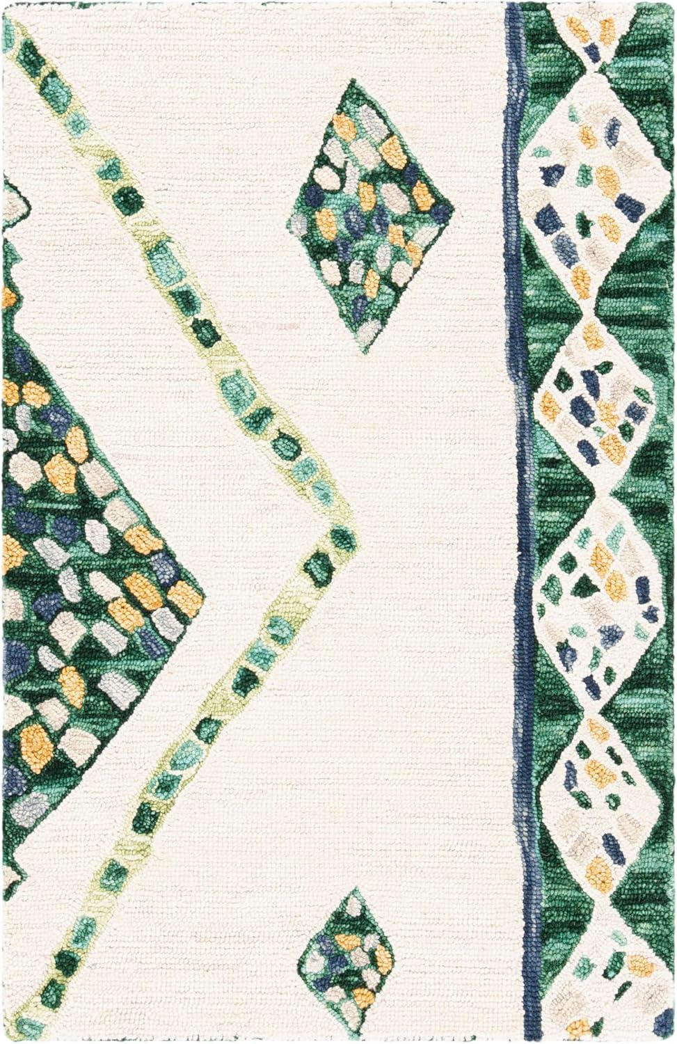 image:imageSAFAVIEH Aspen Collection Accent Rug 4 x 6 Green amp Ivory Handmade Moroccan Boho Tribal Wool Ideal for High Traffic Areas in Entryway Living Room Bedroom APN702YGreenIvory