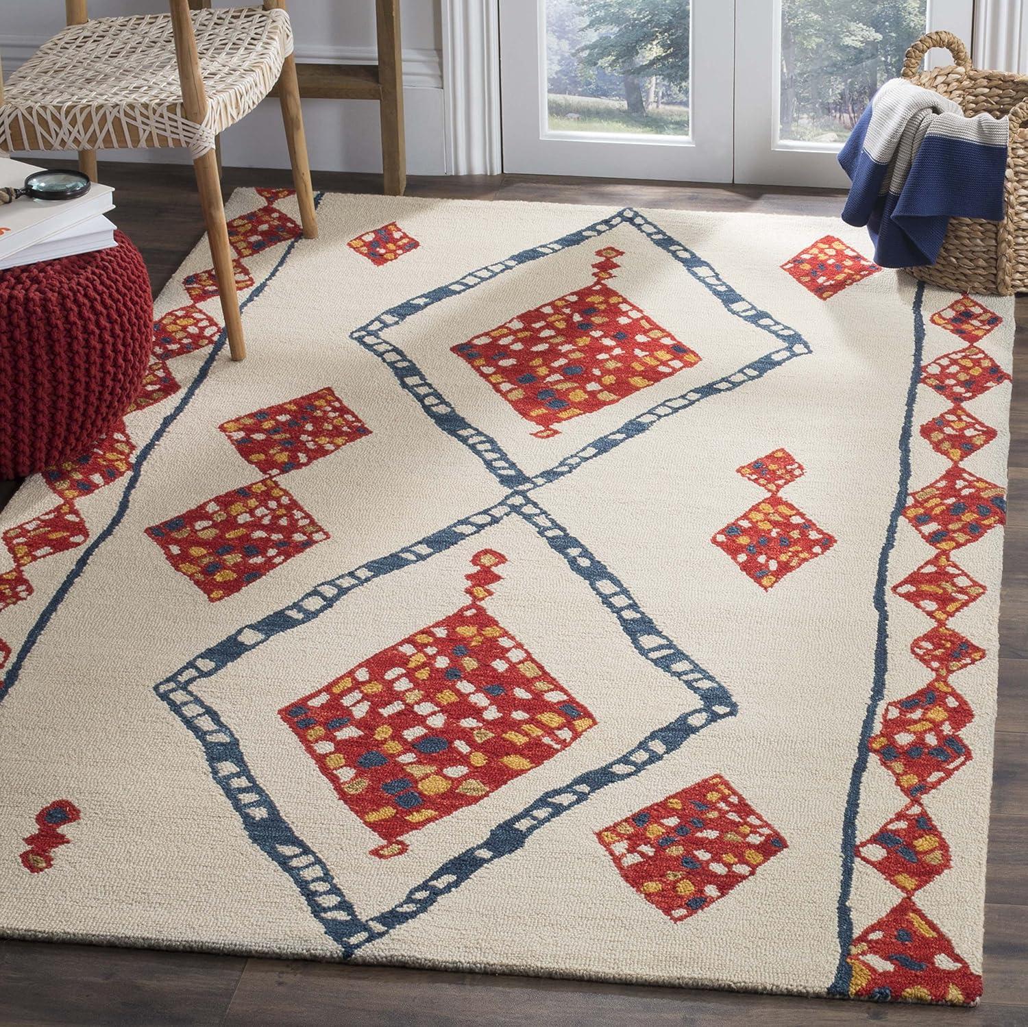image:imageSAFAVIEH Aspen Collection Accent Rug 4 x 6 Green amp Ivory Handmade Moroccan Boho Tribal Wool Ideal for High Traffic Areas in Entryway Living Room Bedroom APN702YIvoryMulti