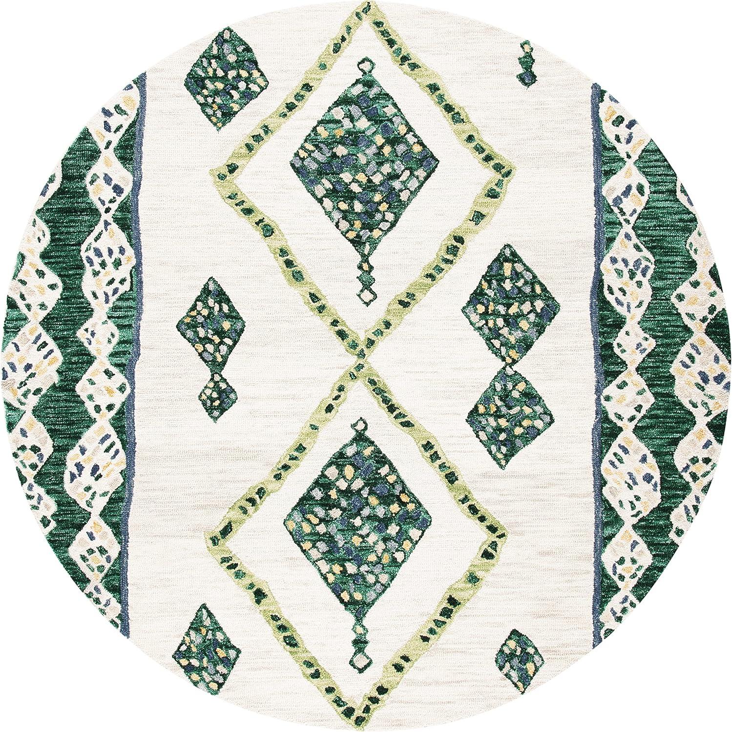 image:imageSAFAVIEH Aspen Collection Accent Rug 4 x 6 Green amp Ivory Handmade Moroccan Boho Tribal Wool Ideal for High Traffic Areas in Entryway Living Room Bedroom APN702YGreenIvory