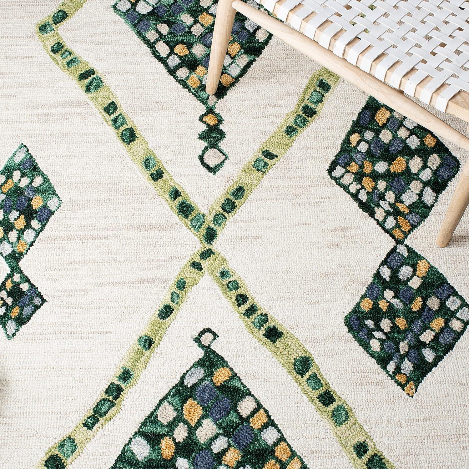 image:imageSAFAVIEH Aspen Collection Accent Rug 4 x 6 Green amp Ivory Handmade Moroccan Boho Tribal Wool Ideal for High Traffic Areas in Entryway Living Room Bedroom APN702YGreenIvory