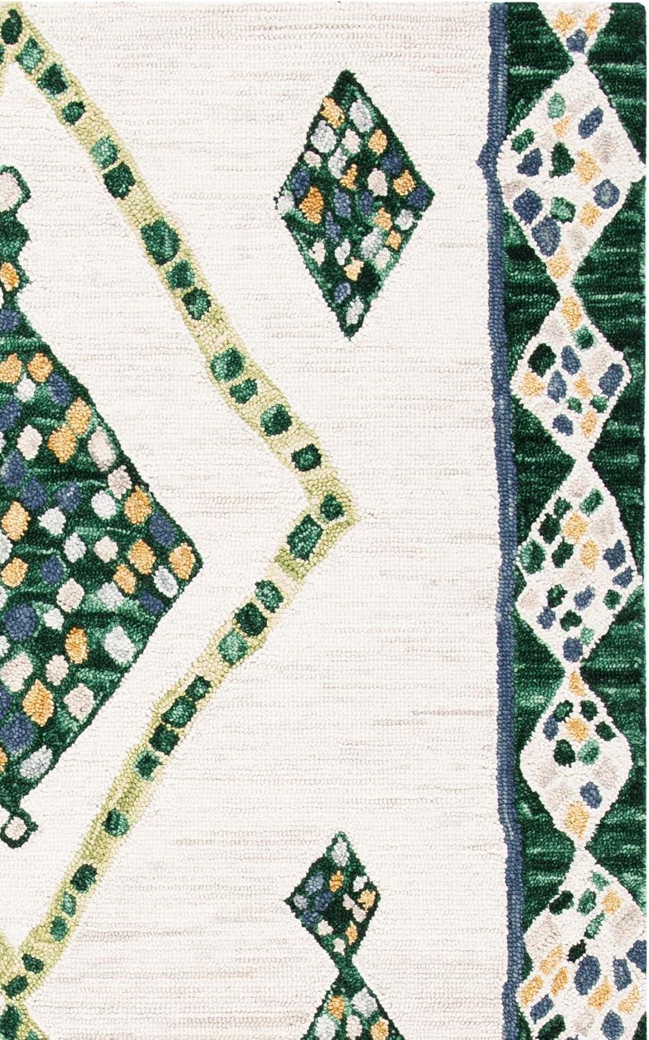 image:imageSAFAVIEH Aspen Collection Accent Rug 4 x 6 Green amp Ivory Handmade Moroccan Boho Tribal Wool Ideal for High Traffic Areas in Entryway Living Room Bedroom APN702YGreenIvory