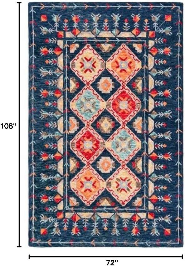image:imageSAFAVIEH Aspen Collection Area Rug 10 x 14 Navy amp Orange Handmade Boho Wool Ideal for High Traffic Areas in Living Room Bedroom APN515NNavyOrange