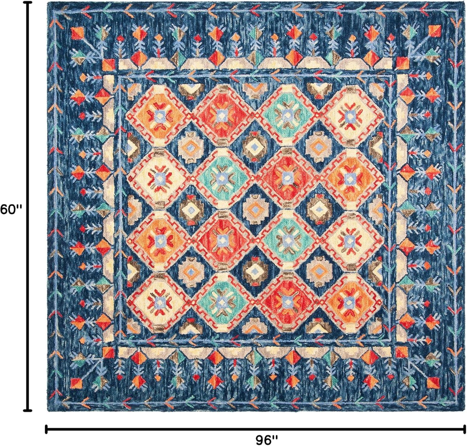 image:imageSAFAVIEH Aspen Collection Area Rug 10 x 14 Navy amp Orange Handmade Boho Wool Ideal for High Traffic Areas in Living Room Bedroom APN515NNavyOrange