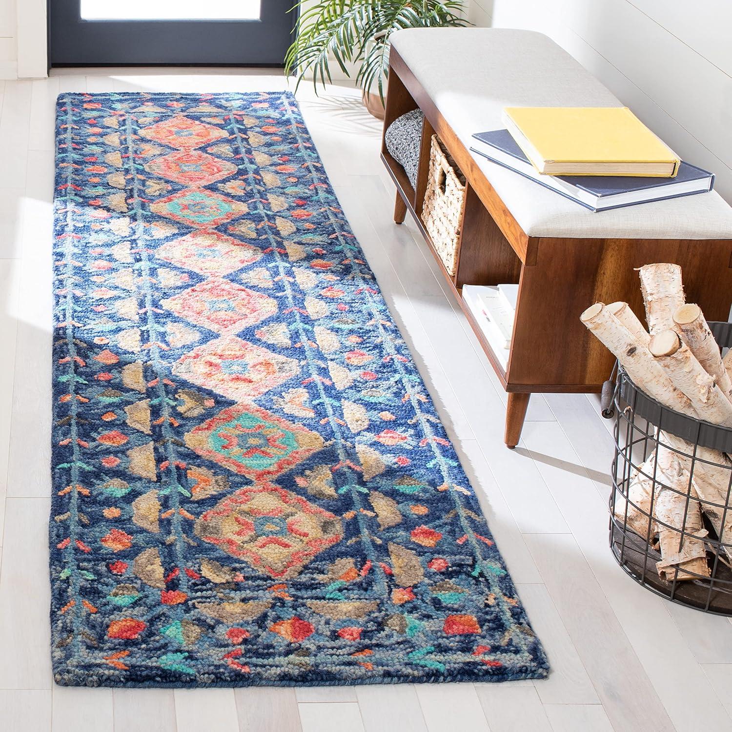 image:imageSAFAVIEH Aspen Collection Area Rug 10 x 14 Navy amp Orange Handmade Boho Wool Ideal for High Traffic Areas in Living Room Bedroom APN515NNavyOrange