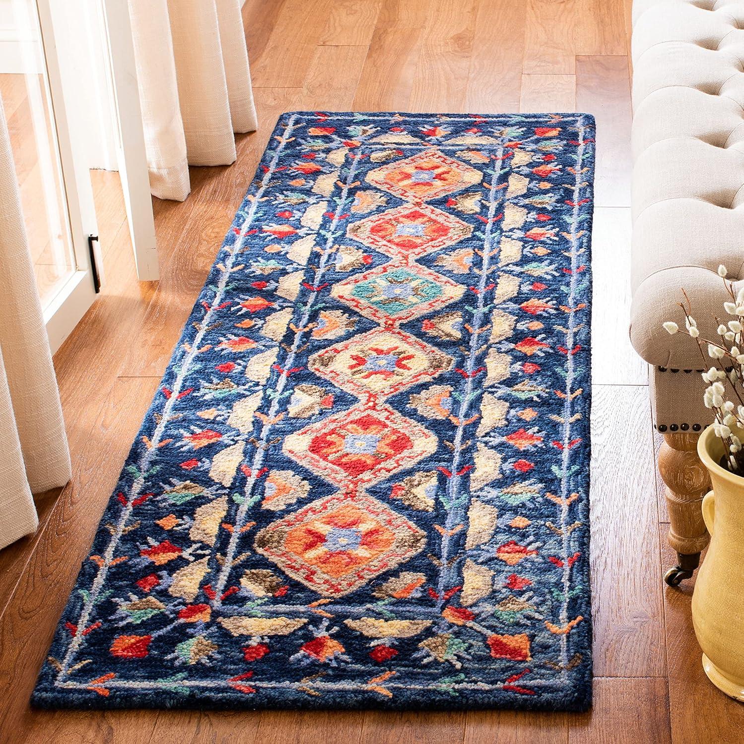 image:imageSAFAVIEH Aspen Collection Area Rug 10 x 14 Navy amp Orange Handmade Boho Wool Ideal for High Traffic Areas in Living Room Bedroom APN515NNavyOrange