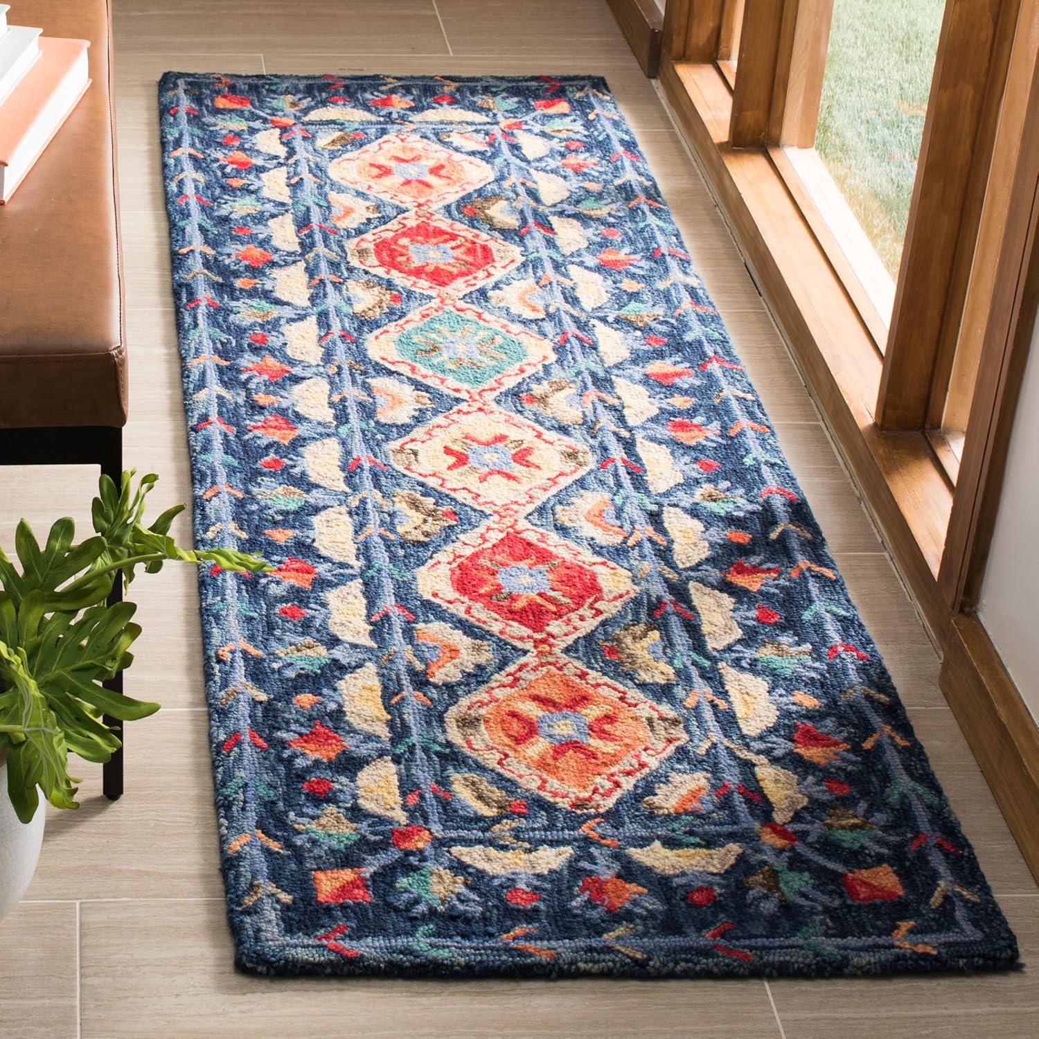 image:imageSAFAVIEH Aspen Collection Area Rug 10 x 14 Navy amp Orange Handmade Boho Wool Ideal for High Traffic Areas in Living Room Bedroom APN515NNavyOrange