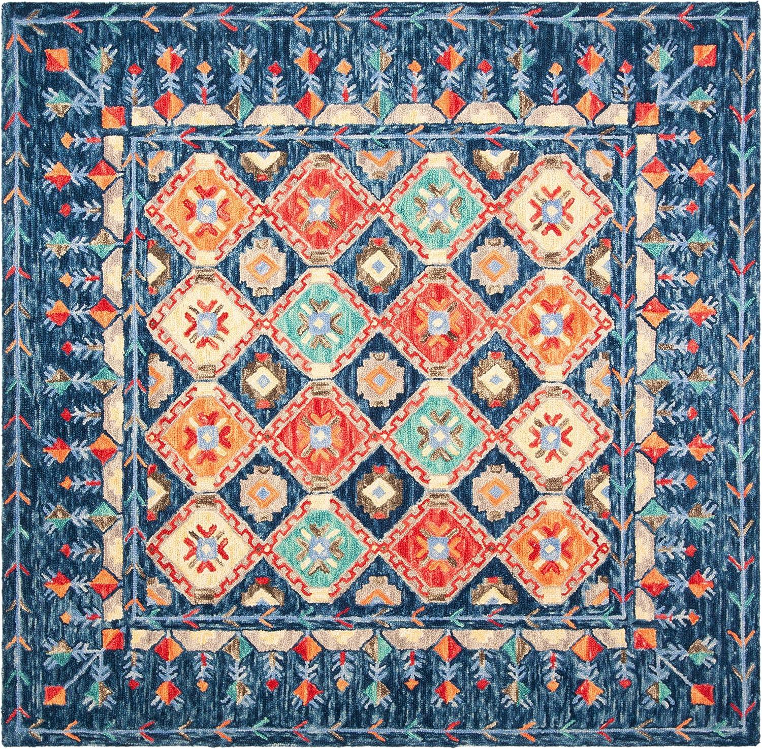 image:imageSAFAVIEH Aspen Collection Area Rug 10 x 14 Navy amp Orange Handmade Boho Wool Ideal for High Traffic Areas in Living Room Bedroom APN515NNavyOrange
