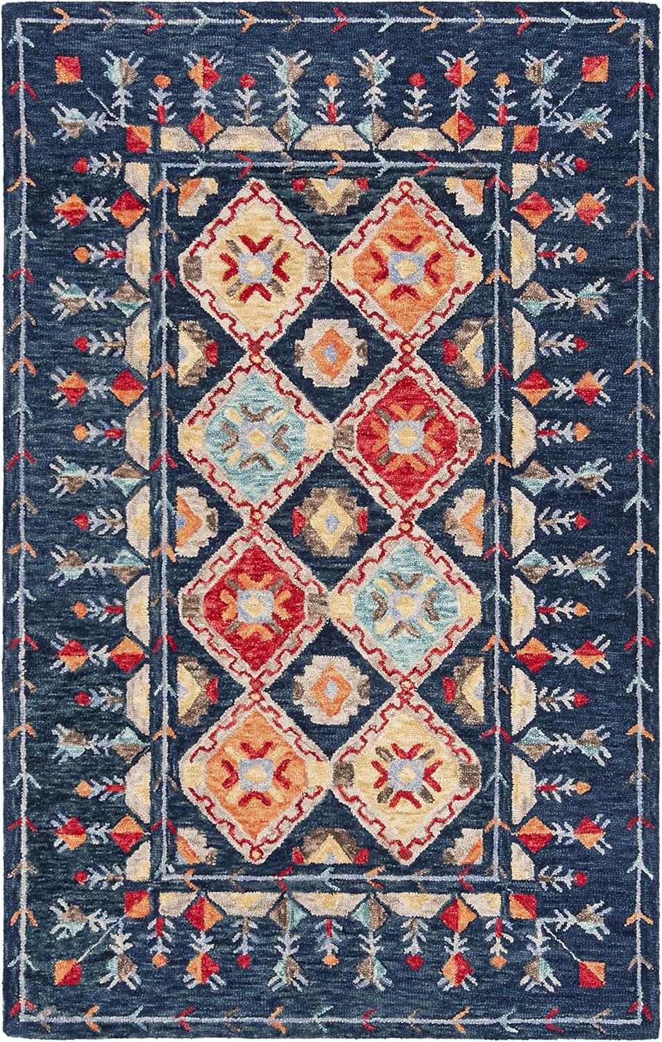 image:imageSAFAVIEH Aspen Collection Area Rug 10 x 14 Navy amp Orange Handmade Boho Wool Ideal for High Traffic Areas in Living Room Bedroom APN515NNavyOrange