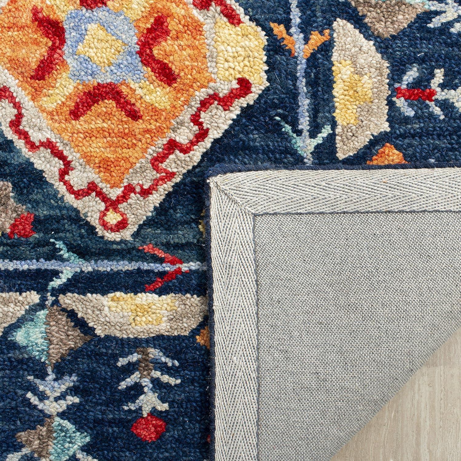 image:imageSAFAVIEH Aspen Collection Area Rug 10 x 14 Navy amp Orange Handmade Boho Wool Ideal for High Traffic Areas in Living Room Bedroom APN515NNavyOrange