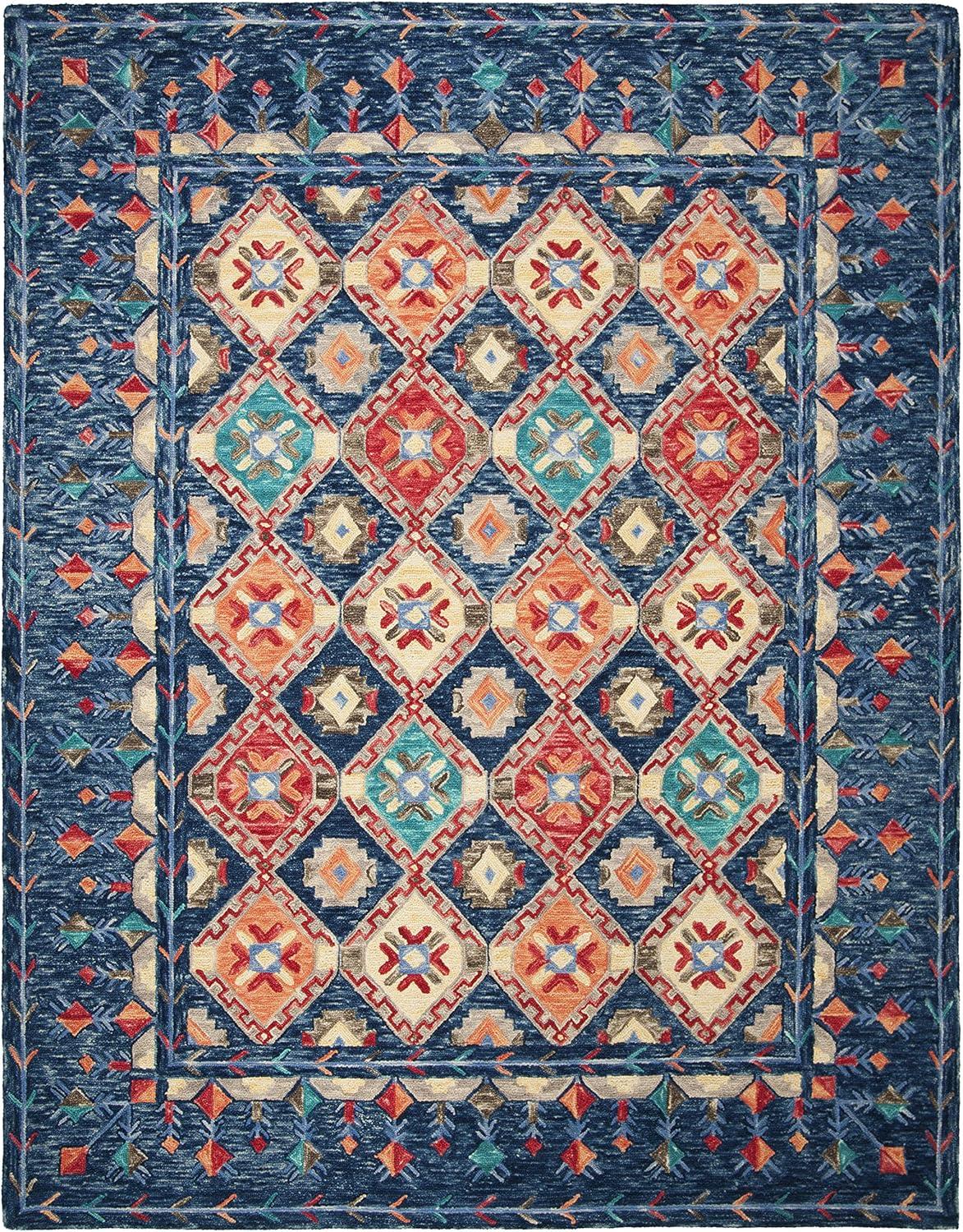 image:imageSAFAVIEH Aspen Collection Area Rug 10 x 14 Navy amp Orange Handmade Boho Wool Ideal for High Traffic Areas in Living Room Bedroom APN515NNavyOrange