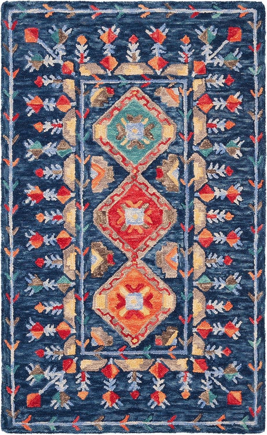 image:imageSAFAVIEH Aspen Collection Area Rug 10 x 14 Navy amp Orange Handmade Boho Wool Ideal for High Traffic Areas in Living Room Bedroom APN515NNavyOrange