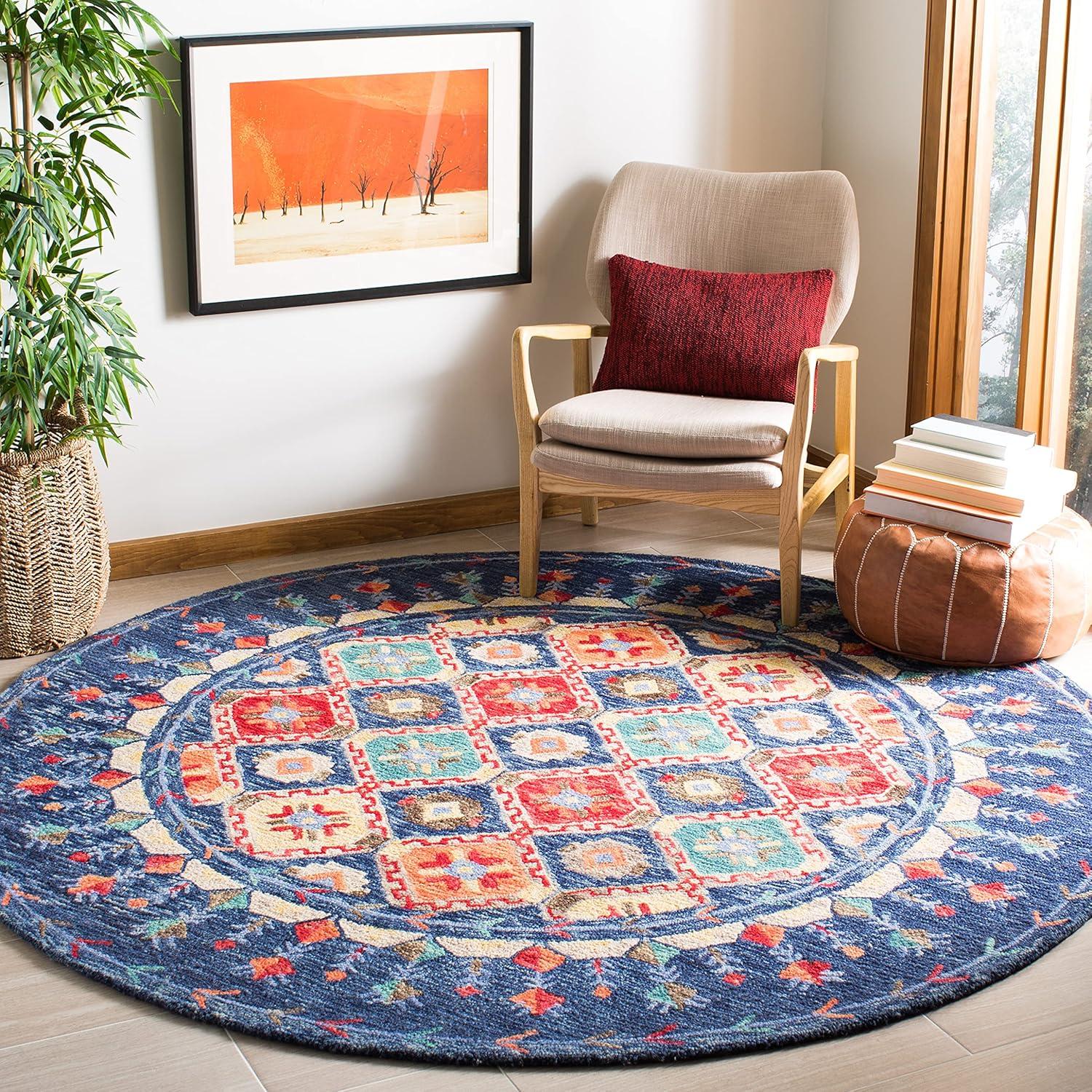 image:imageSAFAVIEH Aspen Collection Area Rug 10 x 14 Navy amp Orange Handmade Boho Wool Ideal for High Traffic Areas in Living Room Bedroom APN515NNavyOrange