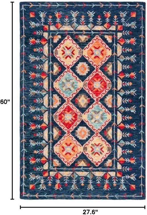 image:imageSAFAVIEH Aspen Collection Area Rug 10 x 14 Navy amp Orange Handmade Boho Wool Ideal for High Traffic Areas in Living Room Bedroom APN515NNavyOrange
