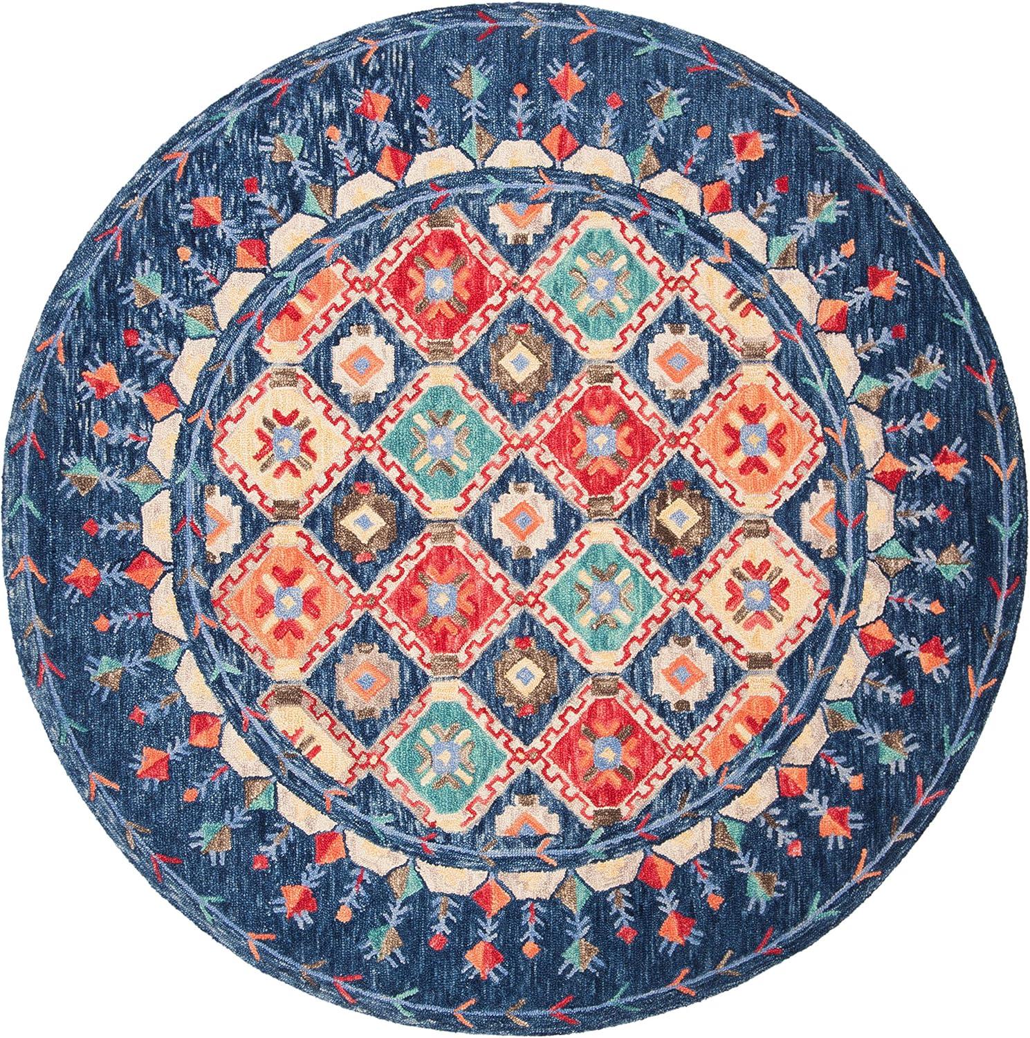 image:imageSAFAVIEH Aspen Collection Area Rug 10 x 14 Navy amp Orange Handmade Boho Wool Ideal for High Traffic Areas in Living Room Bedroom APN515NNavyOrange