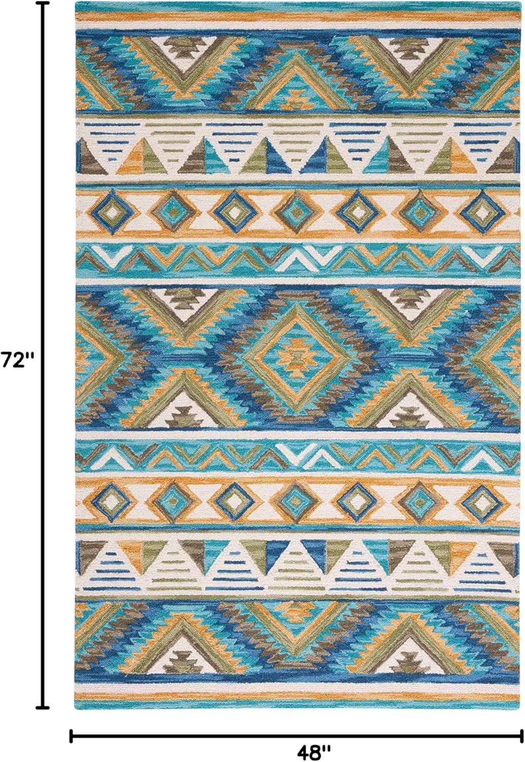 image:imageSAFAVIEH Aspen Collection Area Rug 5 x 8 Blue amp Yellow Handmade Boho Wool Ideal for High Traffic Areas in Living Room Bedroom APN352MBlueYellow