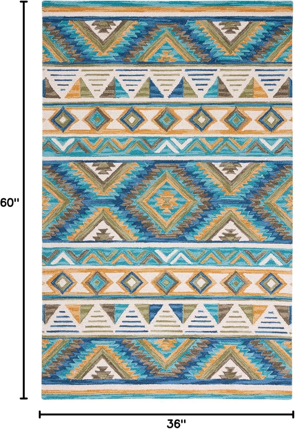 image:imageSAFAVIEH Aspen Collection Area Rug 5 x 8 Blue amp Yellow Handmade Boho Wool Ideal for High Traffic Areas in Living Room Bedroom APN352MBlueYellow