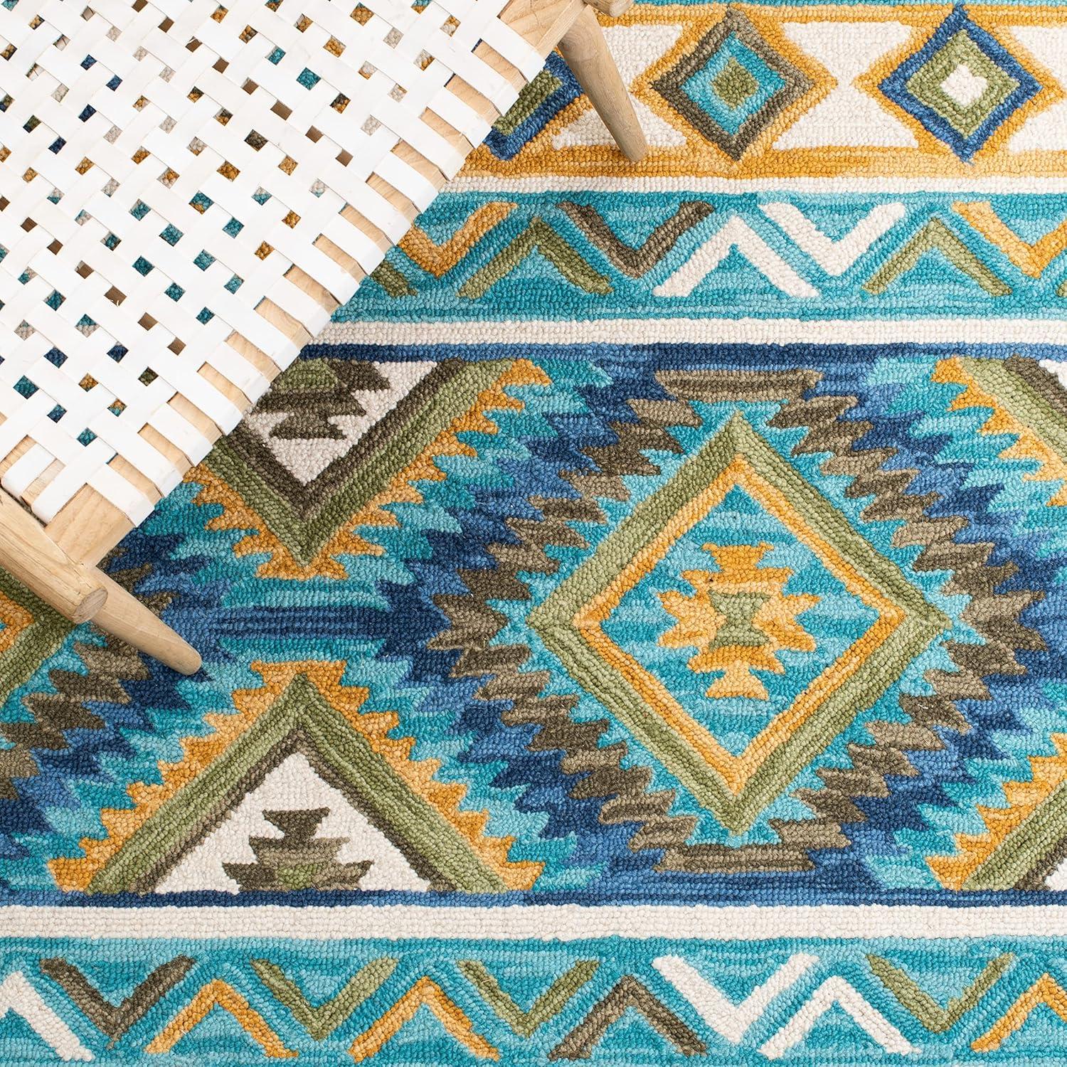 image:imageSAFAVIEH Aspen Collection Area Rug 5 x 8 Blue amp Yellow Handmade Boho Wool Ideal for High Traffic Areas in Living Room Bedroom APN352MBlueYellow