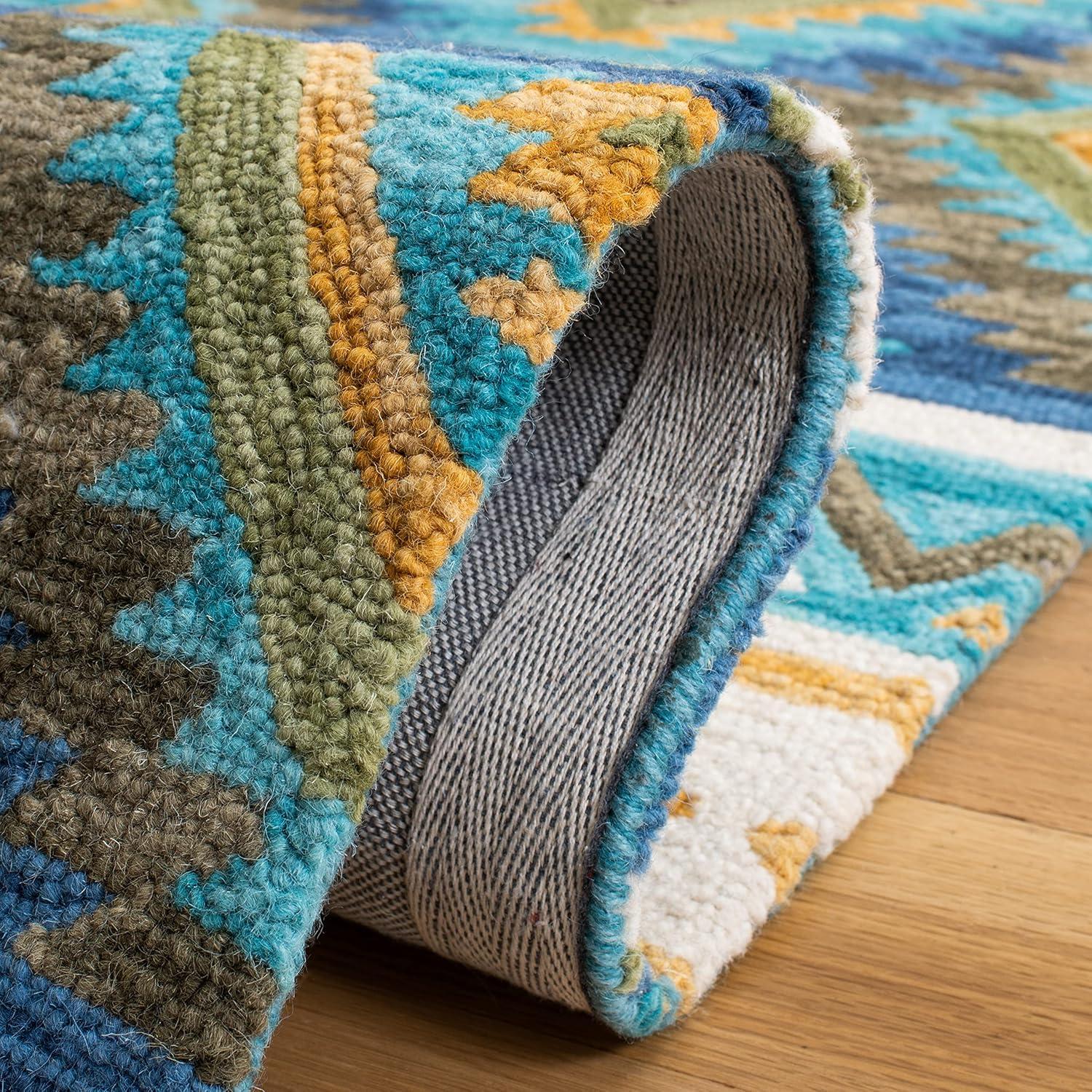 image:imageSAFAVIEH Aspen Collection Area Rug 5 x 8 Blue amp Yellow Handmade Boho Wool Ideal for High Traffic Areas in Living Room Bedroom APN352MBlueYellow
