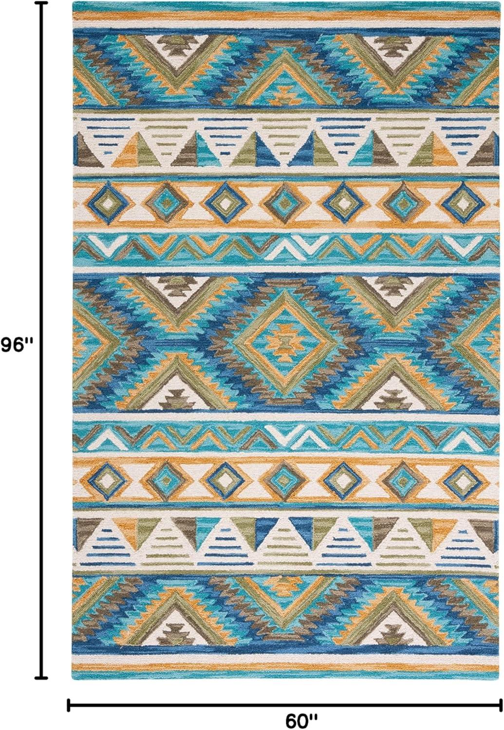 image:imageSAFAVIEH Aspen Collection Area Rug 5 x 8 Blue amp Yellow Handmade Boho Wool Ideal for High Traffic Areas in Living Room Bedroom APN352MBlueYellow